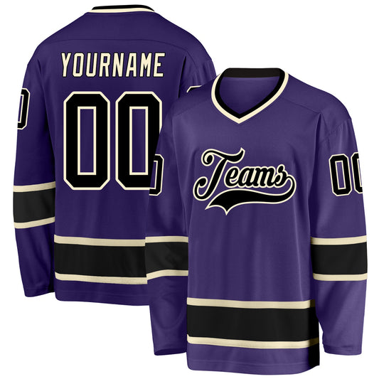 Custom Purple Black-Cream Hockey Jersey - Main View