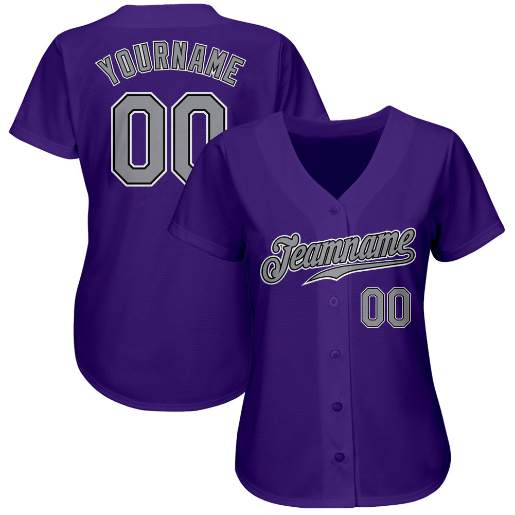 Custom Purple Gray-Black Authentic Baseball Jersey view 2