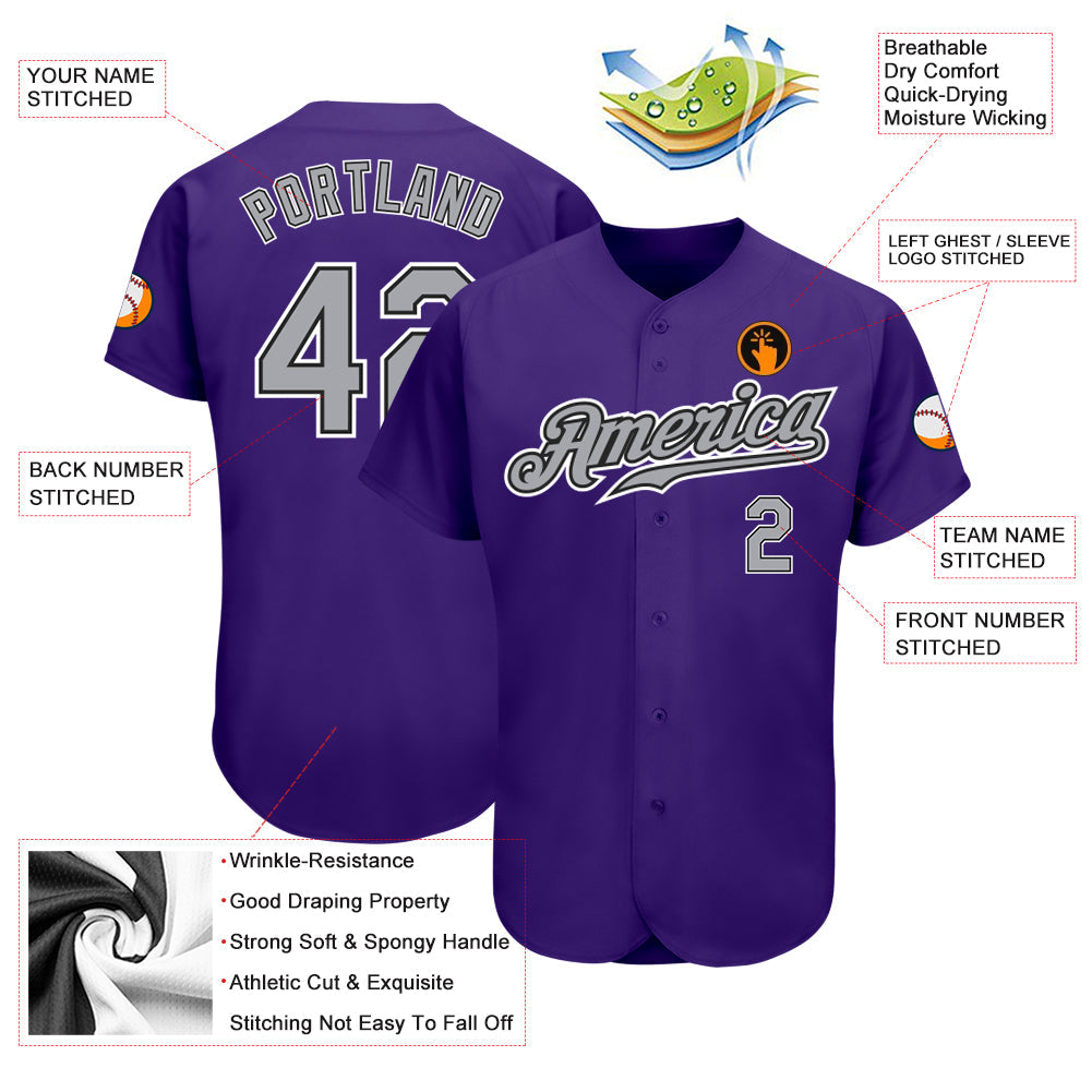 Custom Purple Gray-Black Authentic Baseball Jersey view 3