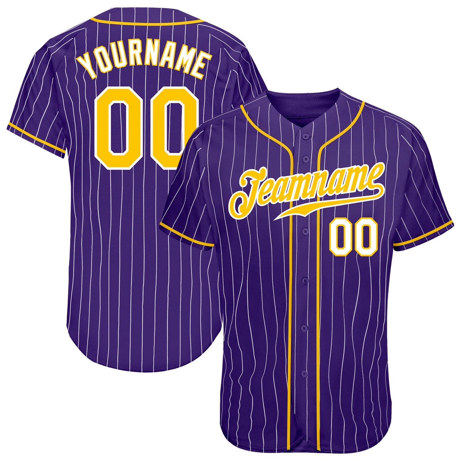 Custom Purple White Pinstripe Gold-White Authentic Baseball Jersey - Main View