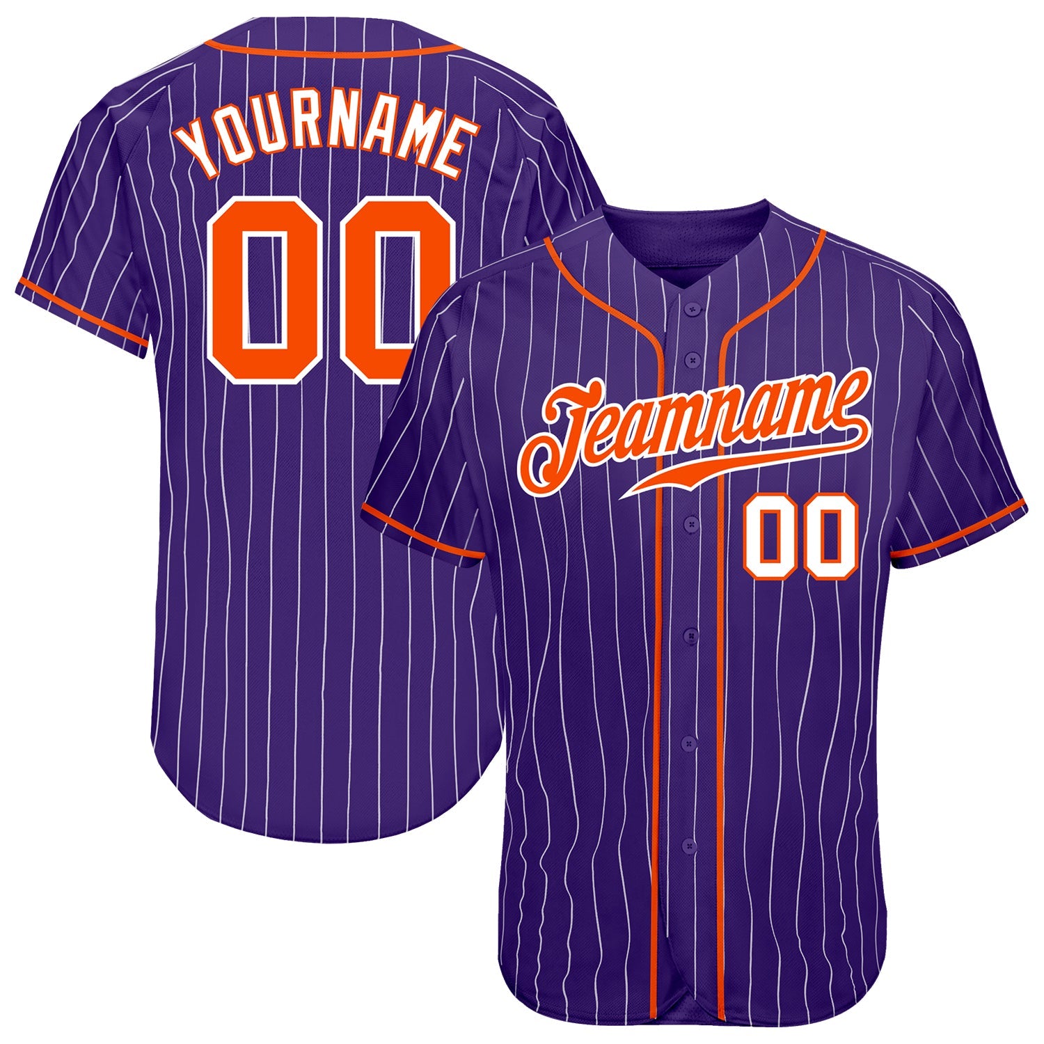 Custom Purple White Pinstripe Orange-White Authentic Baseball Jersey - Main View