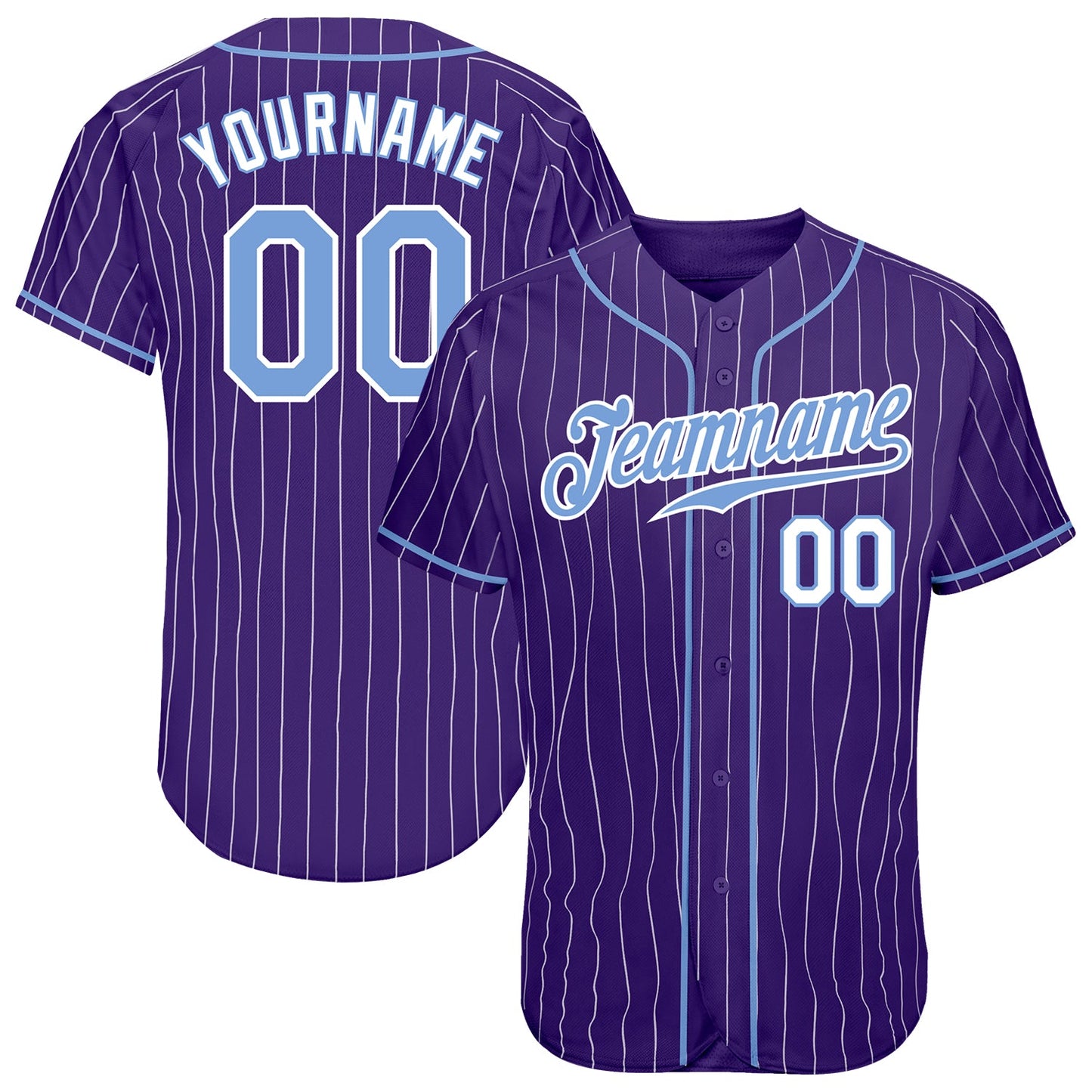 Custom Purple White Pinstripe Light Blue-White Authentic Baseball Jersey - Main View
