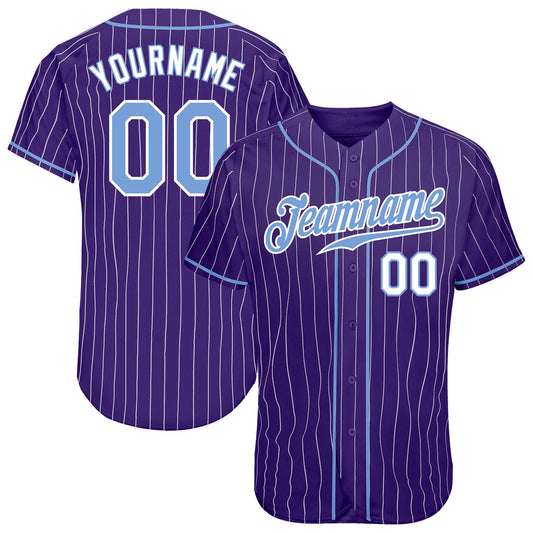 Custom Purple White Pinstripe Light Blue-White Authentic Baseball Jersey - Main View