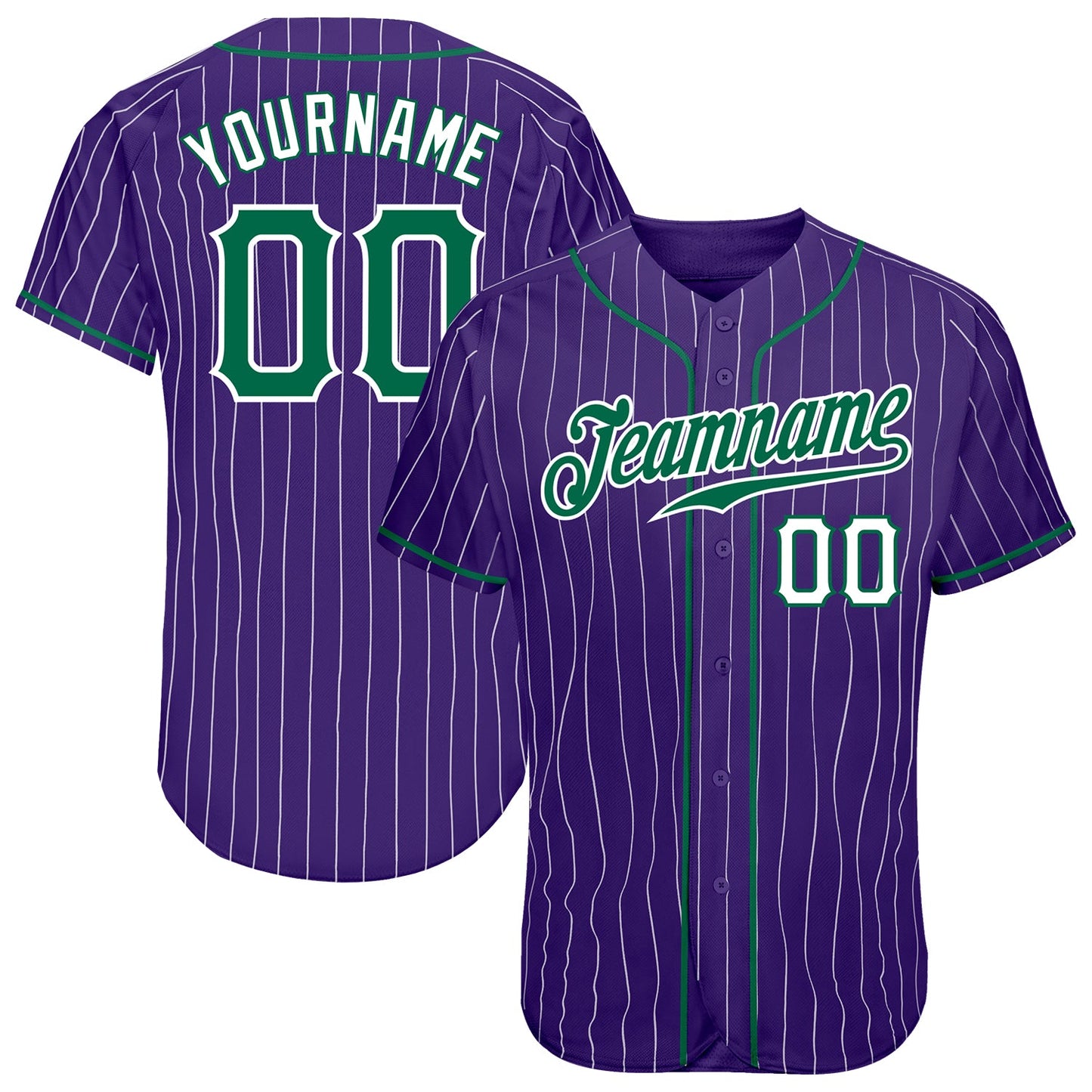 Custom Purple White Pinstripe Kelly Green-White Authentic Baseball Jersey - Main View