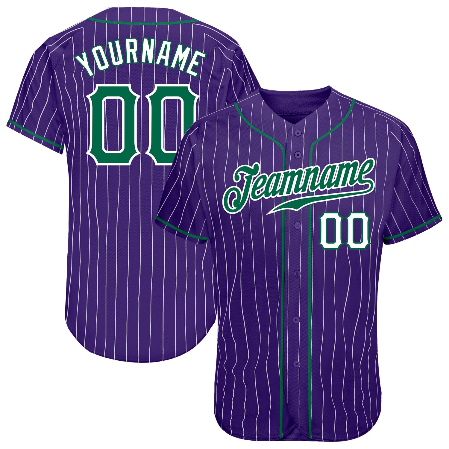 Custom Purple White Pinstripe Kelly Green-White Authentic Baseball Jersey - Main View