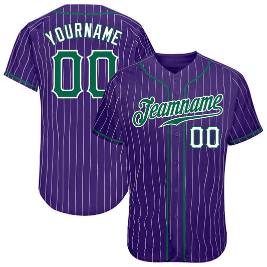 Custom Purple White Pinstripe Kelly Green-White Authentic Baseball Jersey - Main View