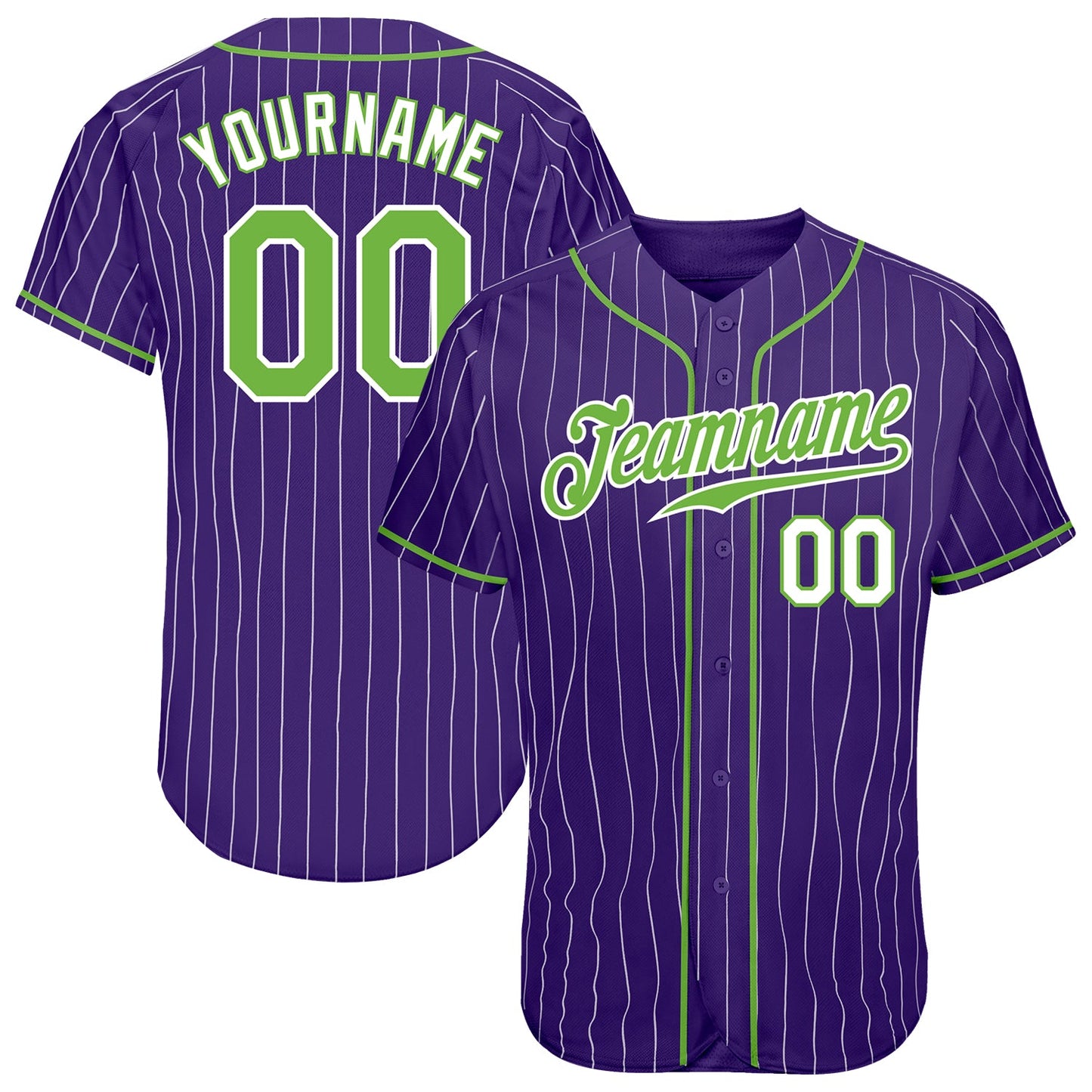 Custom Purple White Pinstripe Neon Green-White Authentic Baseball Jersey - Main View