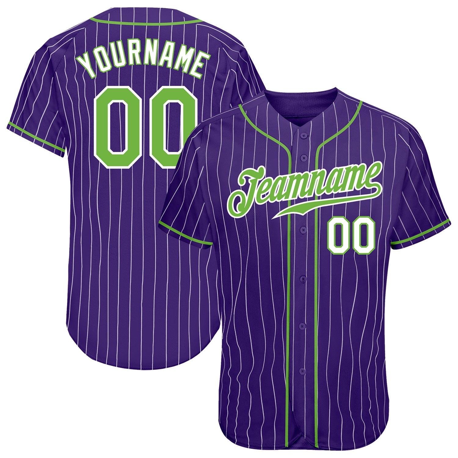 Custom Purple White Pinstripe Neon Green-White Authentic Baseball Jersey - Main View