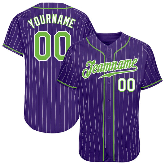 Custom Purple White Pinstripe Neon Green-White Authentic Baseball Jersey - Main View