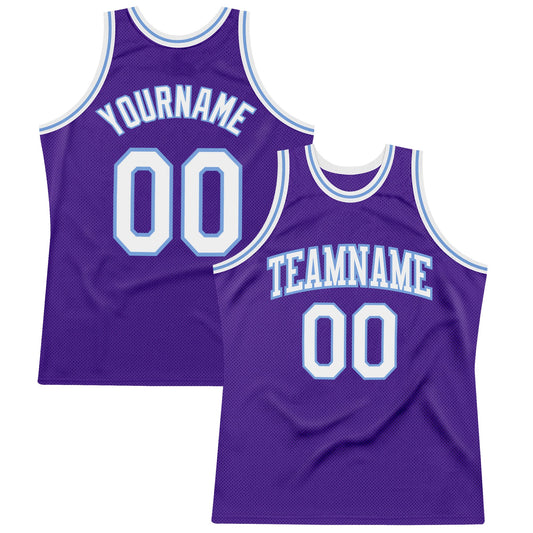 Custom Purple White-Light Blue Authentic Throwback Basketball Jersey - Main View