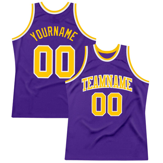 Custom Purple Gold-White Authentic Throwback Basketball Jersey - Main View