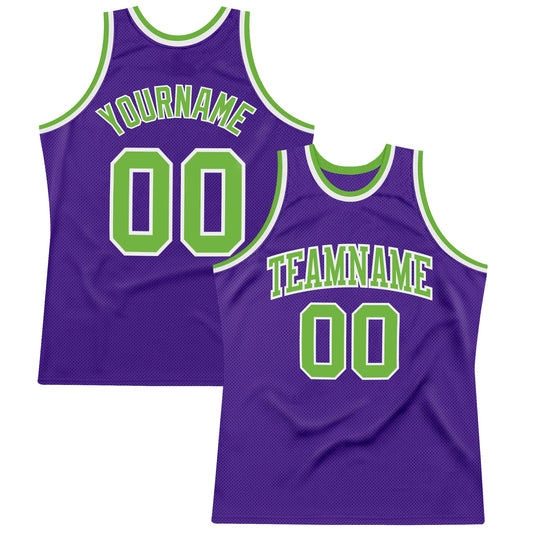 Custom Purple Neon Green-White Authentic Throwback Basketball Jersey - Main View