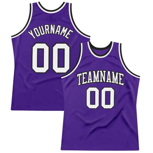Custom Purple White-Black Authentic Throwback Basketball Jersey - Main View