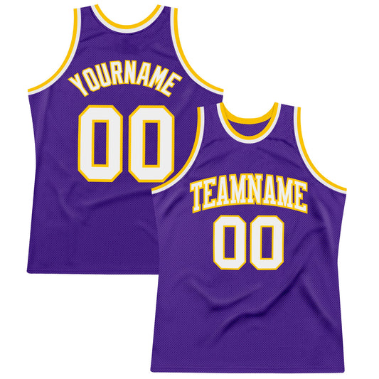Custom Purple White-Gold Authentic Throwback Basketball Jersey - Main View