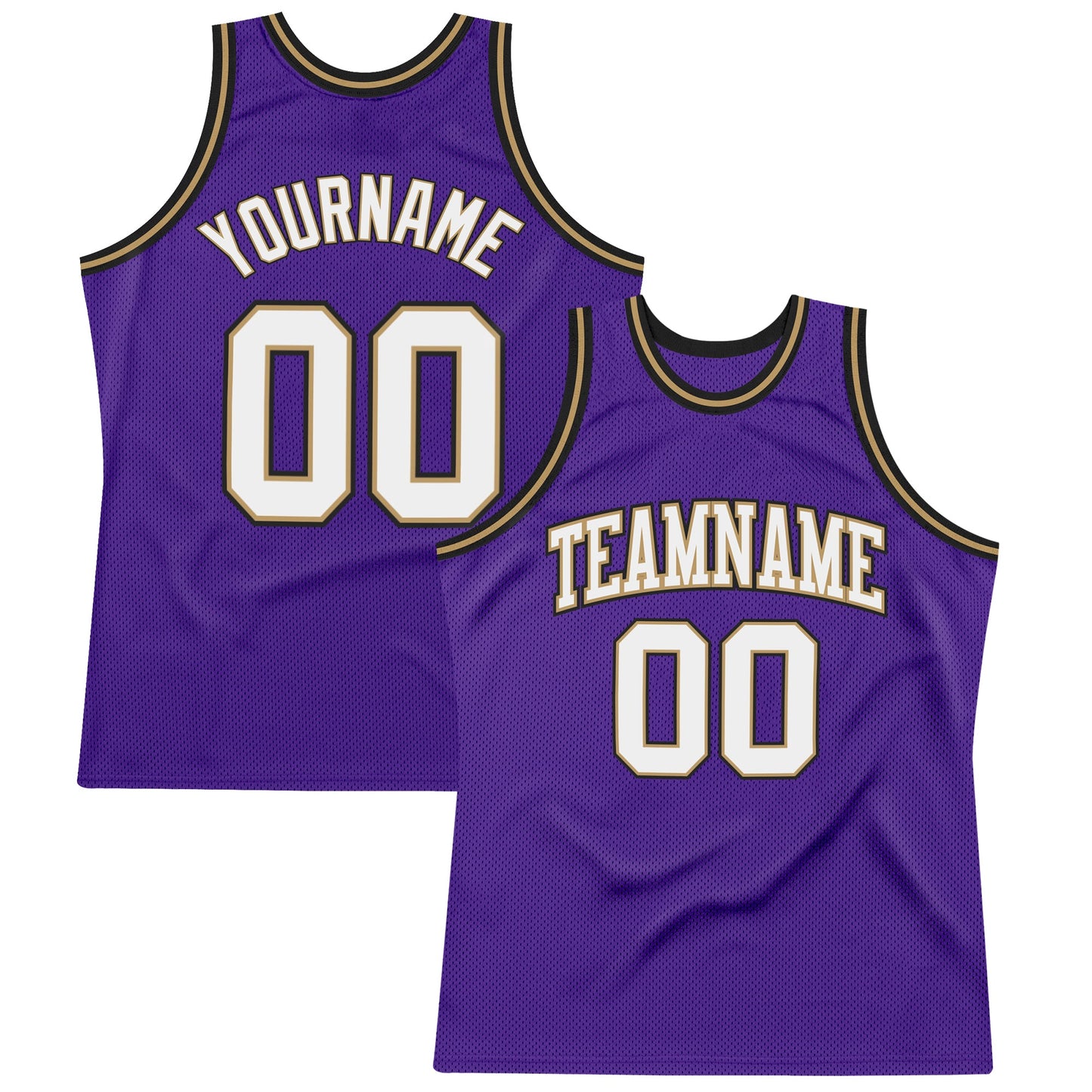 Custom Purple White-Old Gold Authentic Throwback Basketball Jersey - Main View