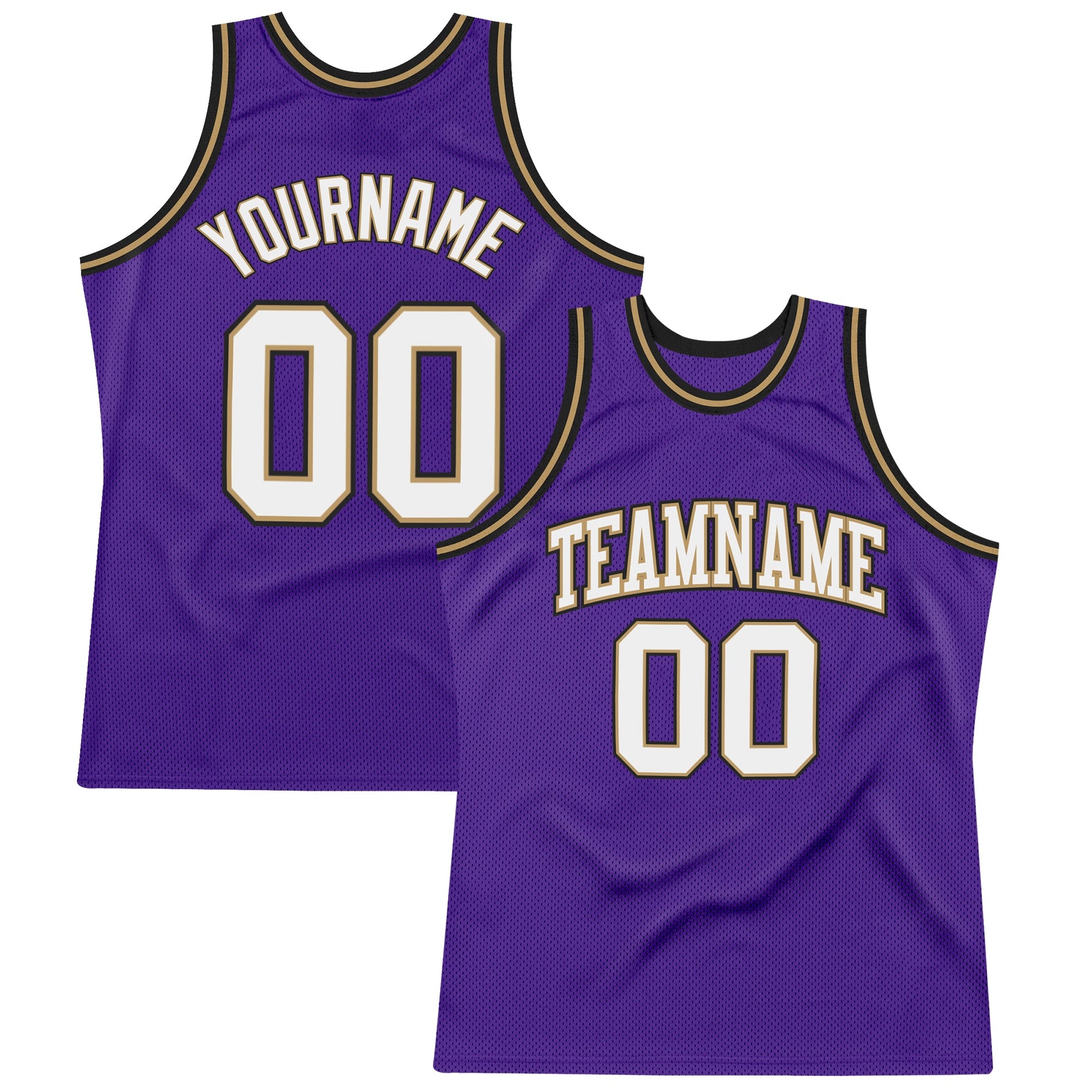 Custom Purple White-Old Gold Authentic Throwback Basketball Jersey - Main View