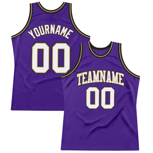 Custom Purple White-Old Gold Authentic Throwback Basketball Jersey - Main View