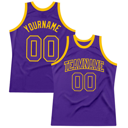 Custom Purple Purple-Gold Authentic Throwback Basketball Jersey - Main View