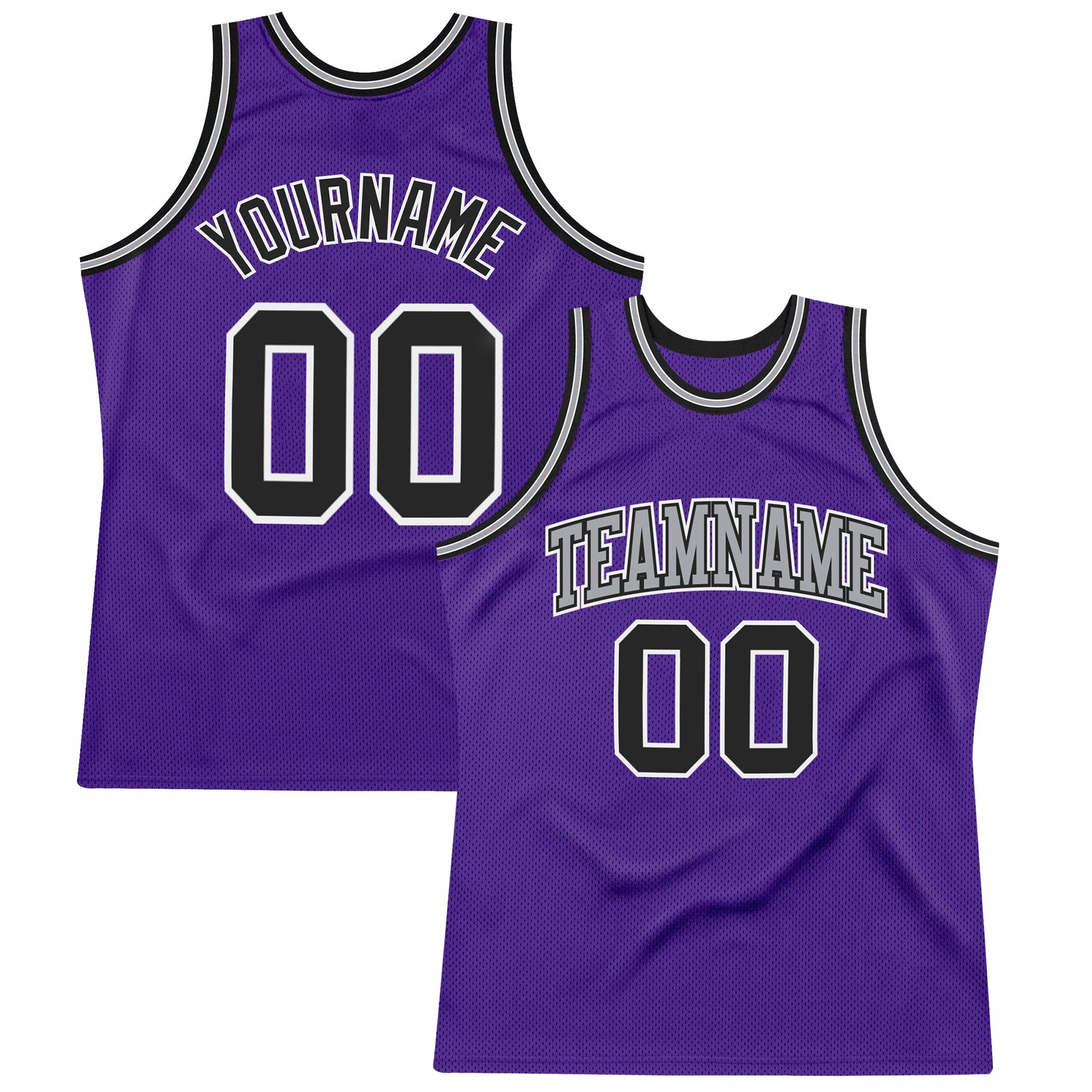 Custom Purple Black-White Authentic Throwback Basketball Jersey - Main View