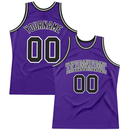 Custom Purple Black-White Authentic Throwback Basketball Jersey - Main View