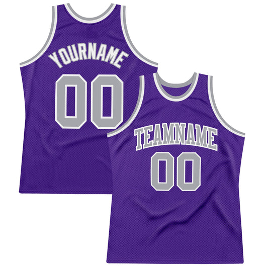 Custom Purple Gray-White Authentic Throwback Basketball Jersey - Main View