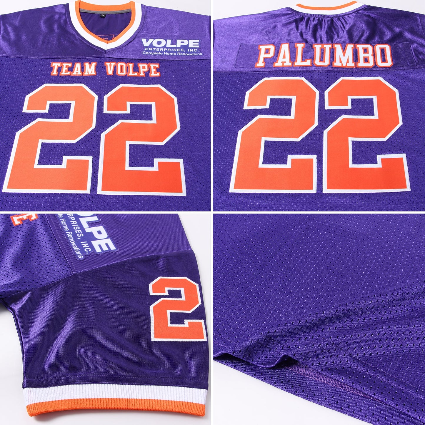 Custom Purple Orange-White Mesh Authentic Throwback Football Jersey view 5