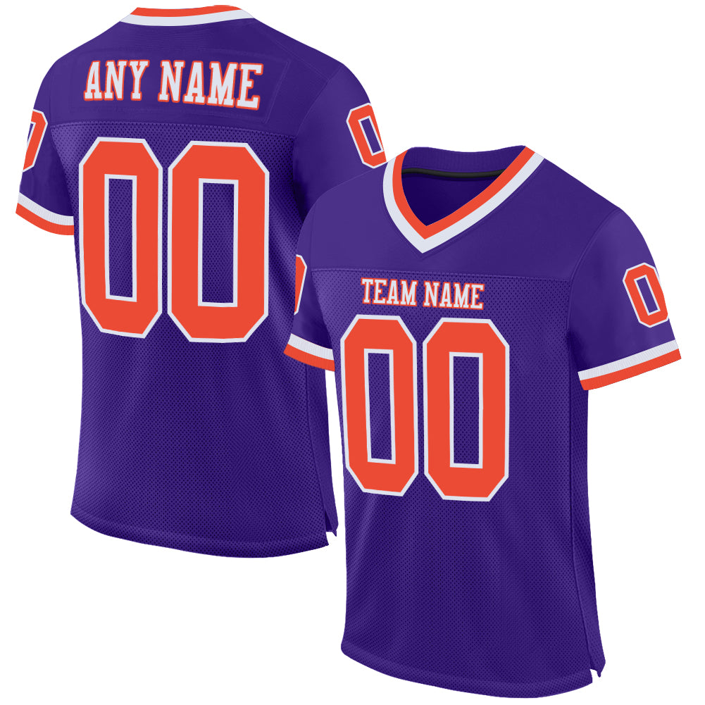 Custom Purple Orange-White Mesh Authentic Throwback Football Jersey - Main View