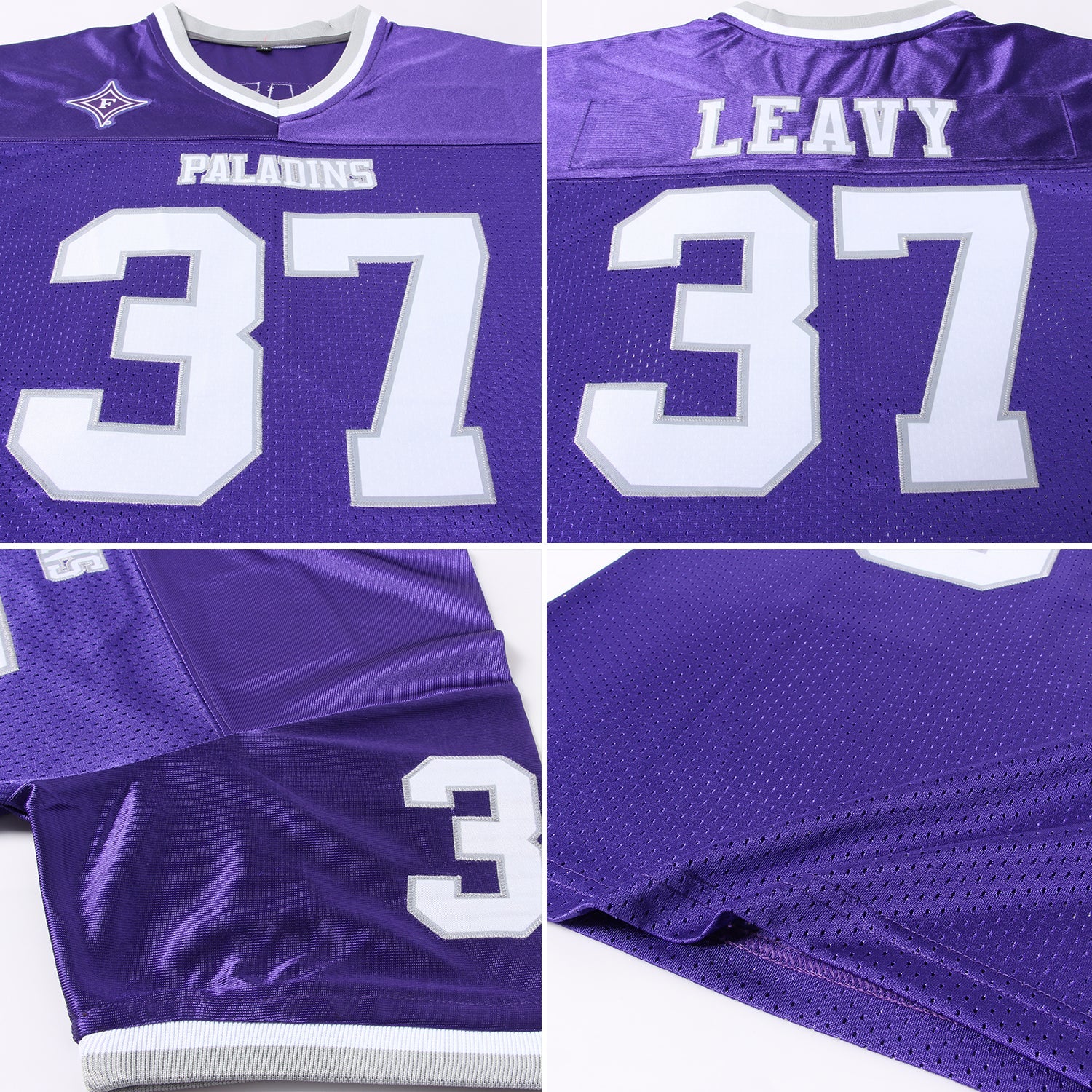Custom Purple White-Gray Mesh Authentic Throwback Football Jersey view 5
