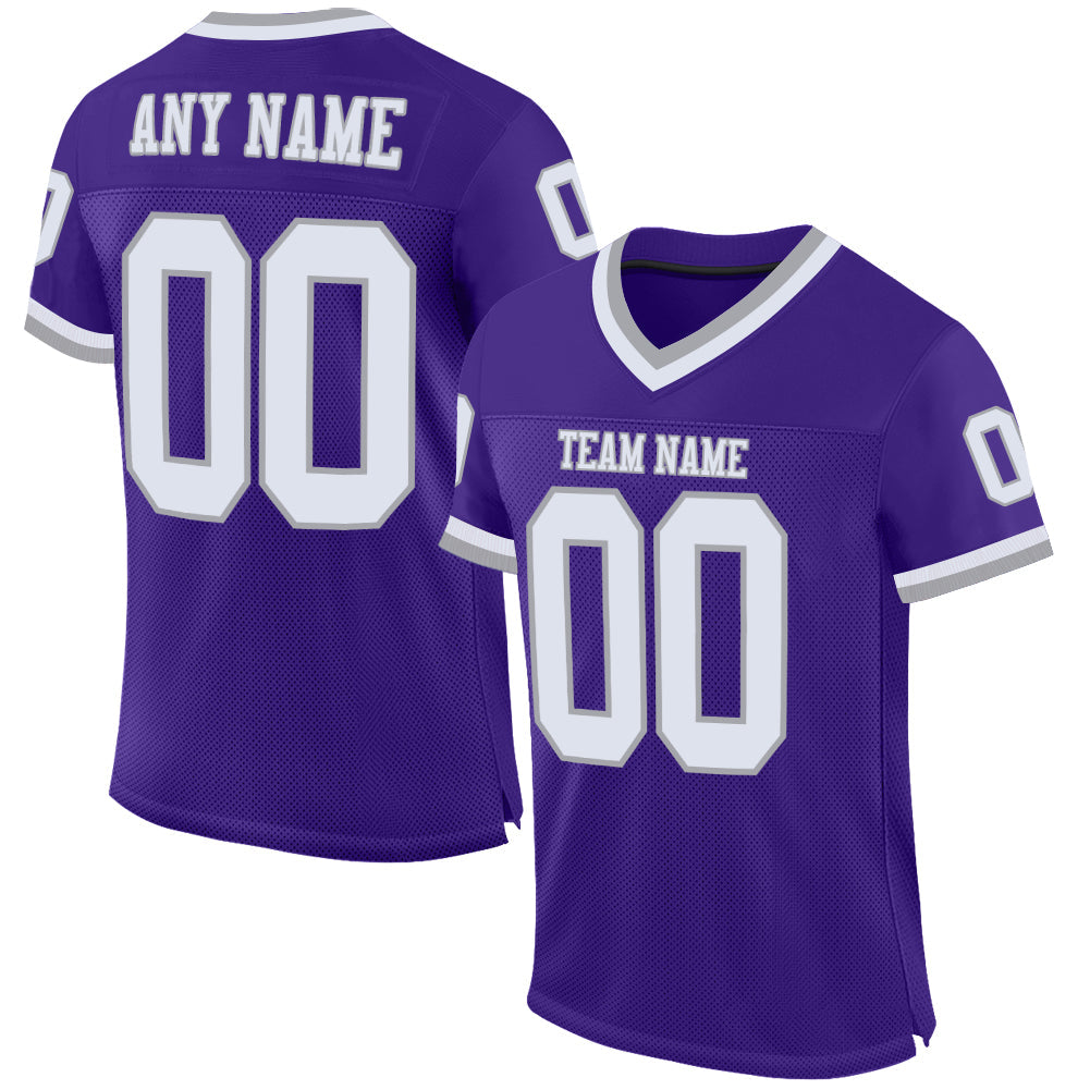 Custom Purple White-Gray Mesh Authentic Throwback Football Jersey - Main View