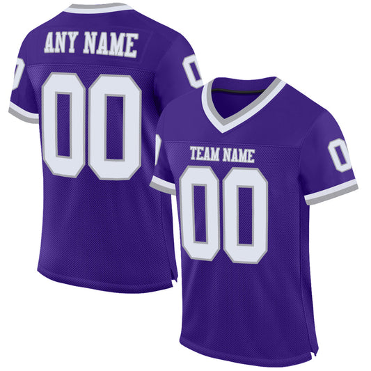 Custom Purple White-Gray Mesh Authentic Throwback Football Jersey - Main View