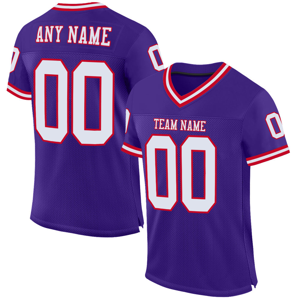 Custom Purple White-Red Mesh Authentic Throwback Football Jersey - Main View