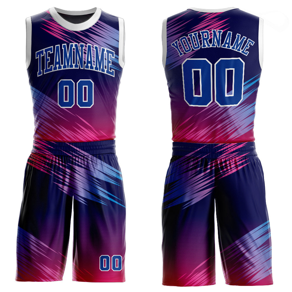 Custom Purple Royal-Pink Round Neck Sublimation Basketball Uniform Jersey - Main View