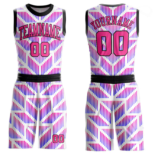 Custom Purple Pink-Black Round Neck Sublimation Basketball Uniform Jersey - Main View