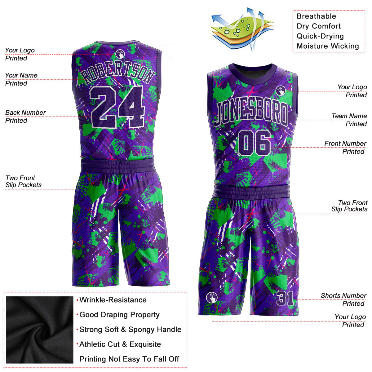 Custom Purple Purple-White Music Festival Round Neck Sublimation Basketball Uniform Jersey view 2