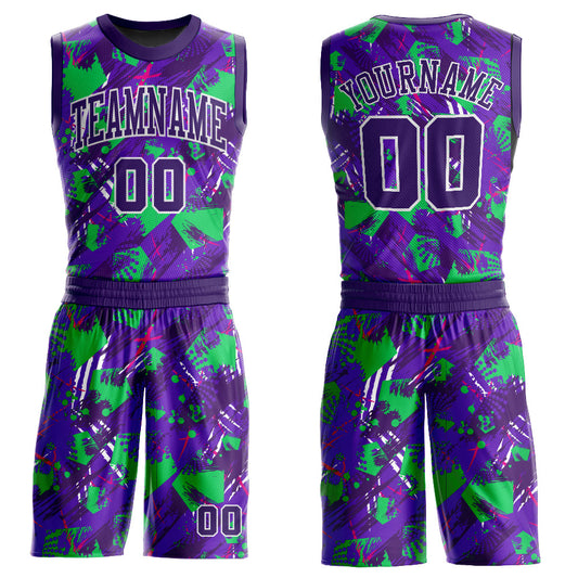Custom Purple Purple-White Music Festival Round Neck Sublimation Basketball Uniform Jersey - Main View