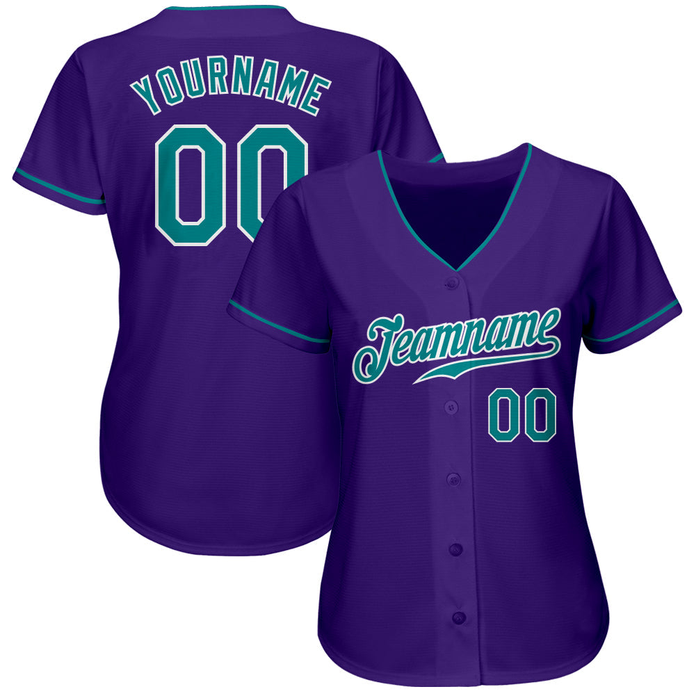 Custom Purple Teal-White Authentic Baseball Jersey view 2