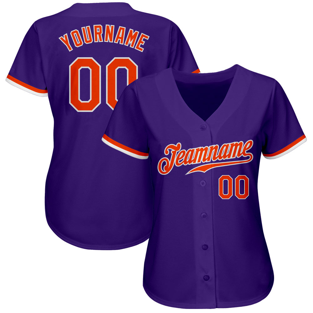 Custom Purple Orange-White Authentic Baseball Jersey view 2