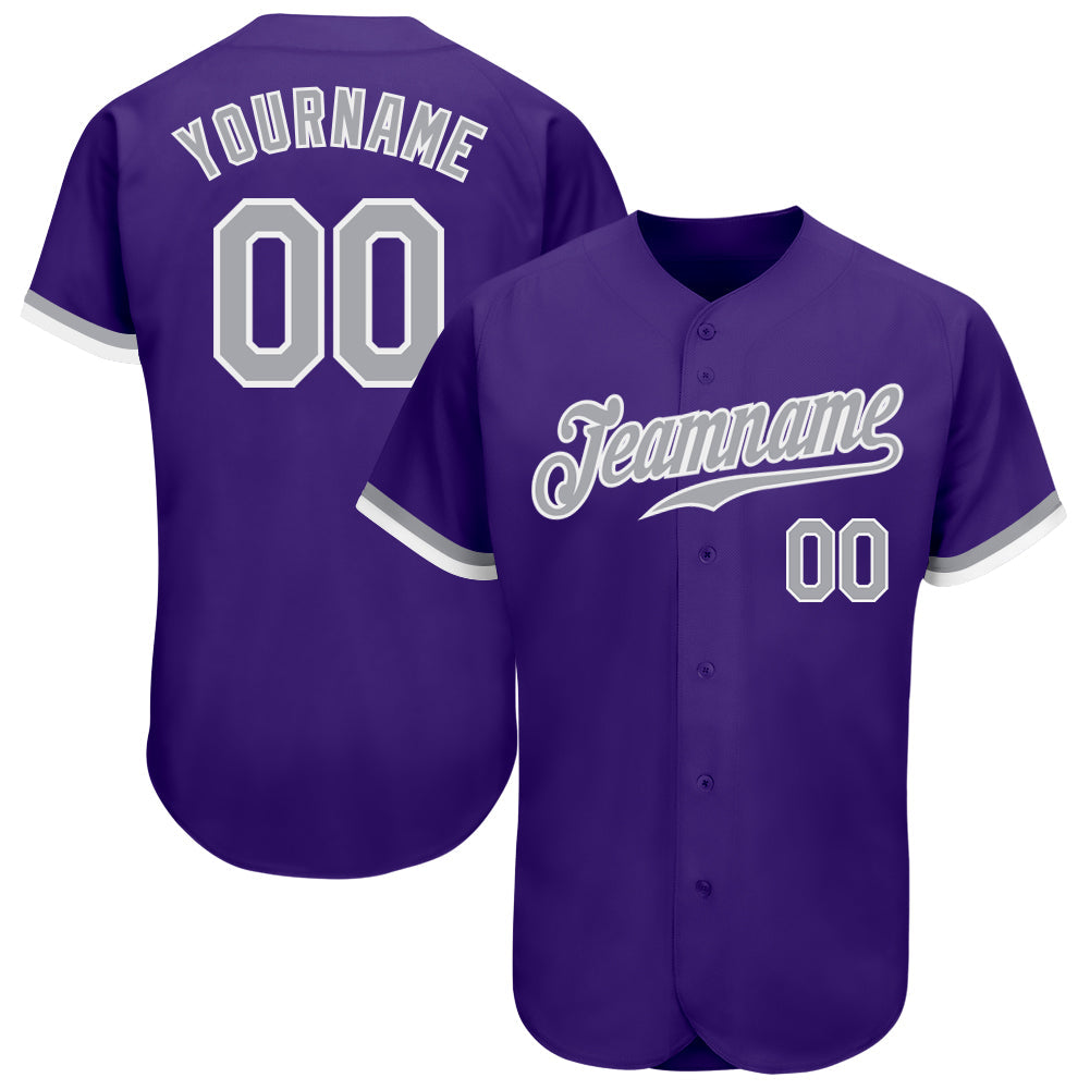 Custom Purple Gray-White Authentic Baseball Jersey - Main View