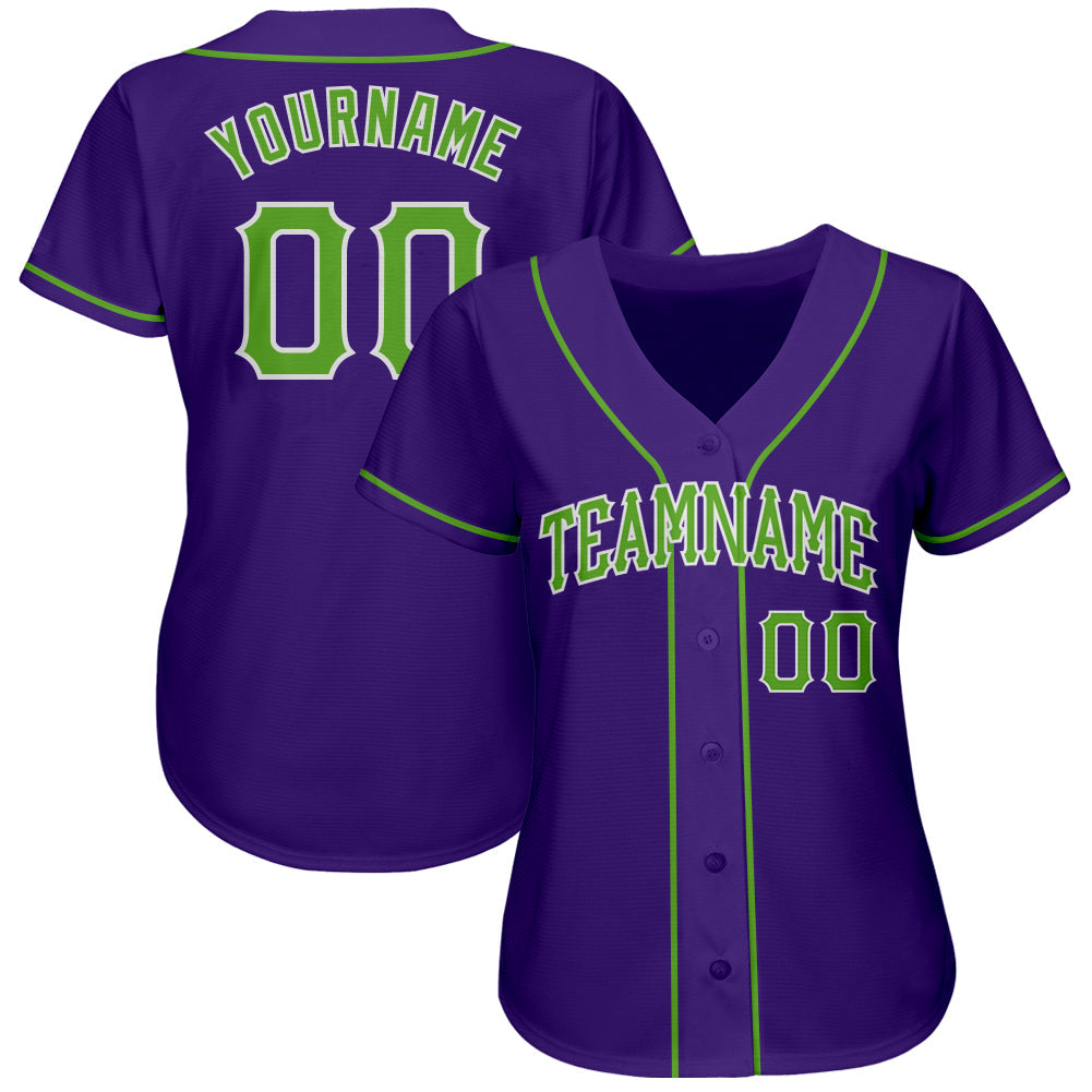Custom Purple Neon Green-White Authentic Baseball Jersey view 2