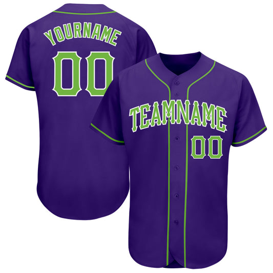Custom Purple Neon Green-White Authentic Baseball Jersey - Main View