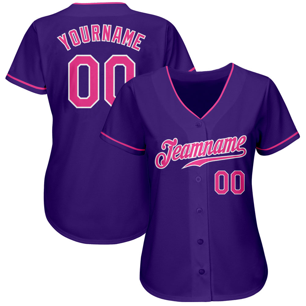 Custom Purple Pink-White Authentic Baseball Jersey view 2