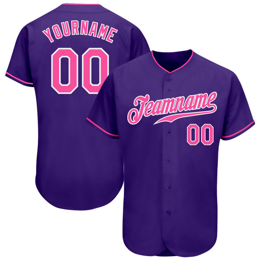 Custom Purple Pink-White Authentic Baseball Jersey - Main View