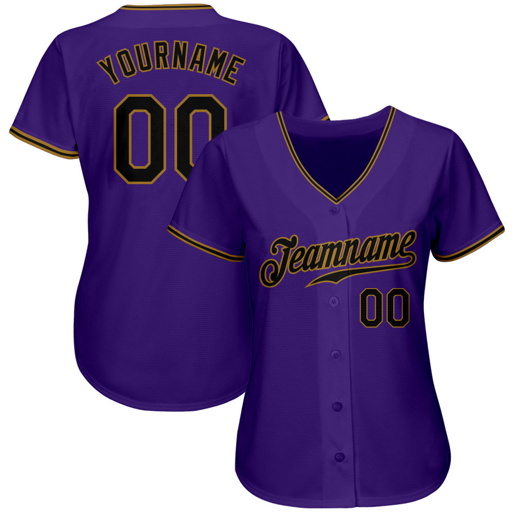 Custom Purple Black-Old Gold Authentic Baseball Jersey view 2