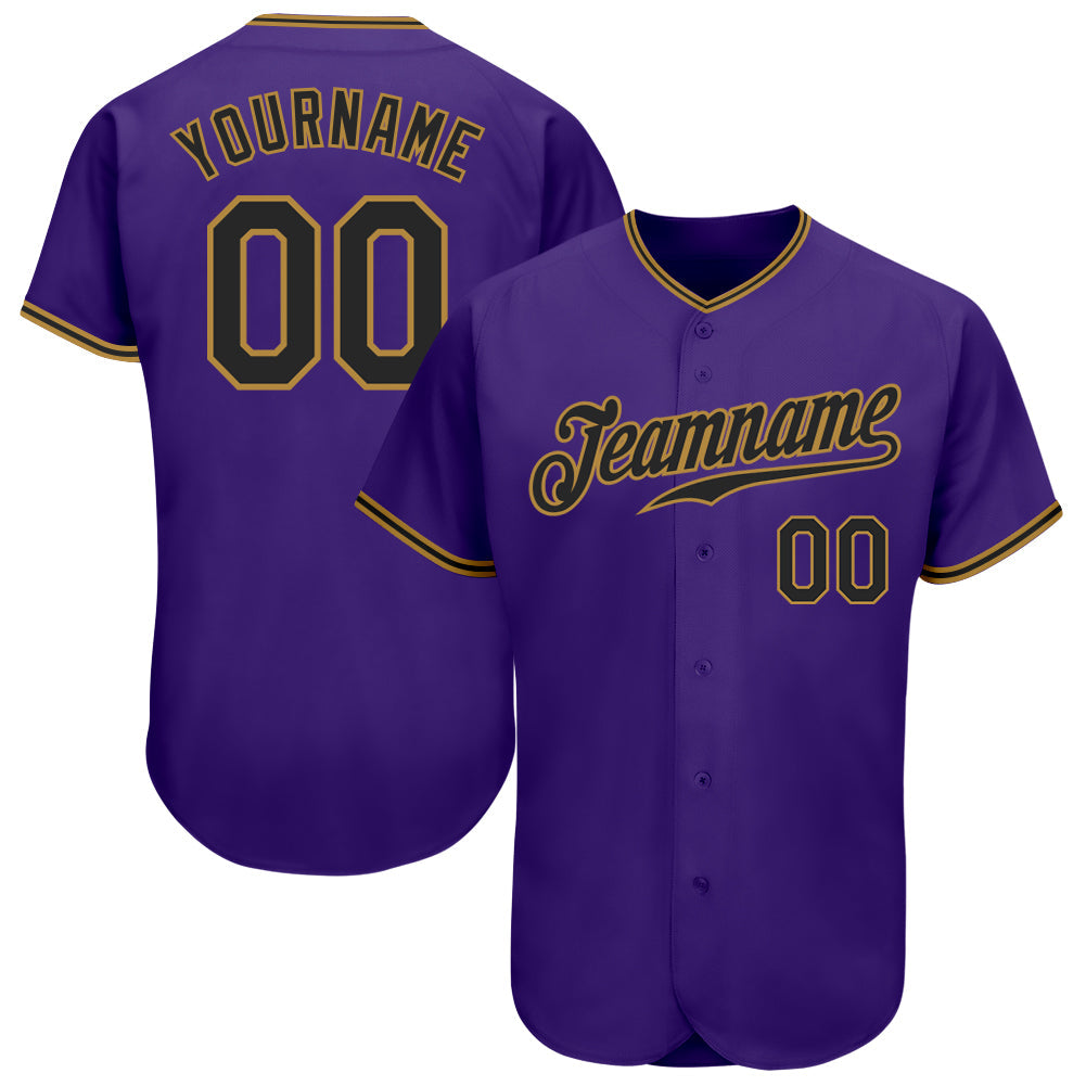 Custom Purple Black-Old Gold Authentic Baseball Jersey - Main View