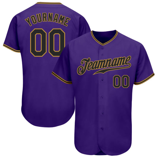 Custom Purple Black-Old Gold Authentic Baseball Jersey - Main View