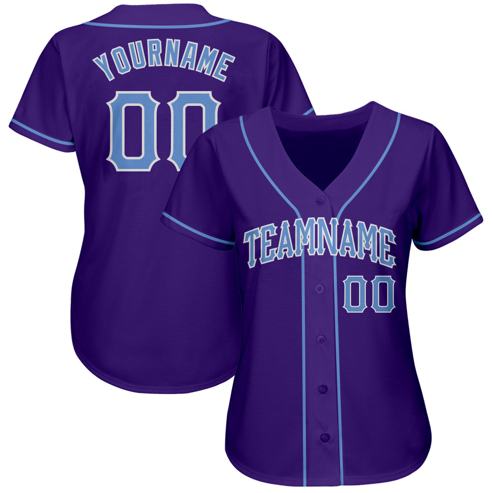 Custom Purple Light Blue-White Authentic Baseball Jersey view 2