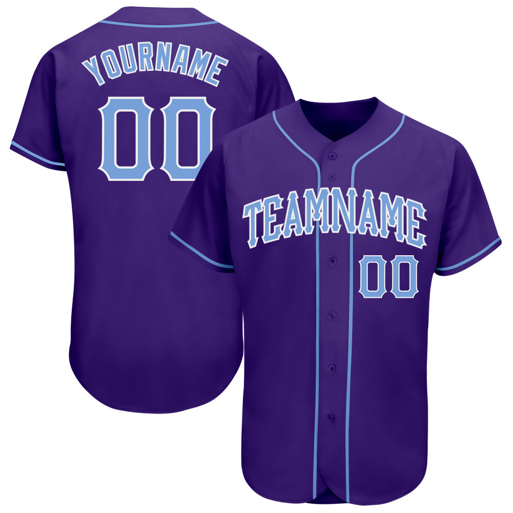Custom Purple Light Blue-White Authentic Baseball Jersey - Main View