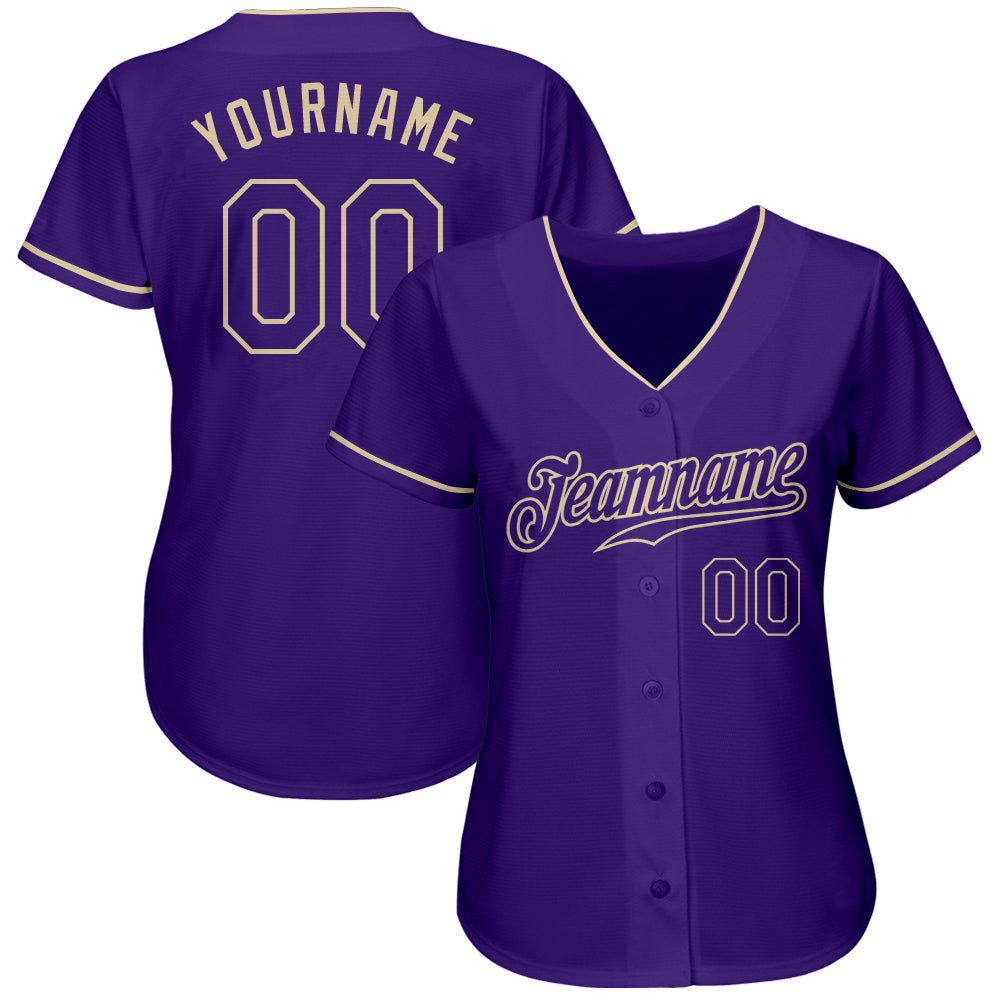 Custom Purple Purple-Cream Authentic Baseball Jersey view 2