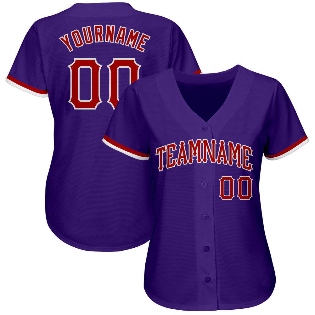 Custom Purple Red-White Authentic Baseball Jersey view 2