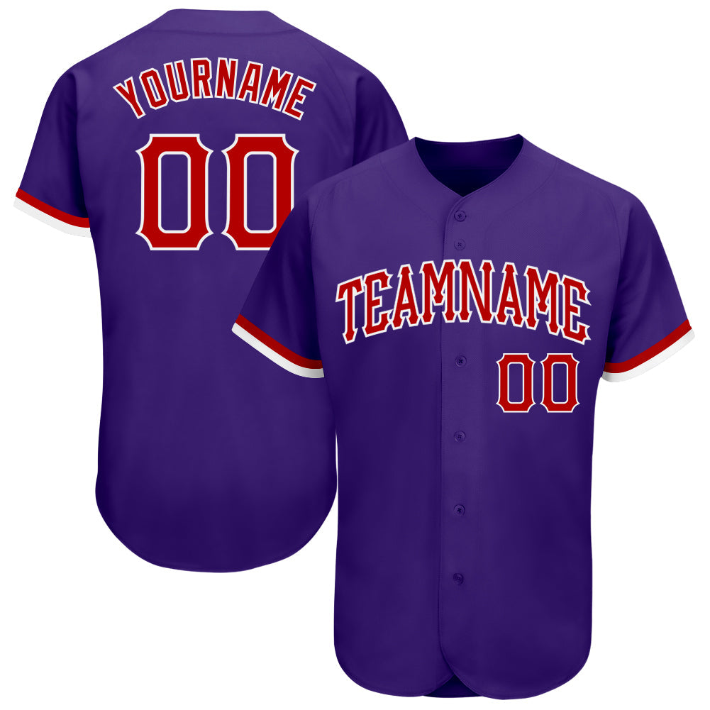Custom Purple Red-White Authentic Baseball Jersey - Main View